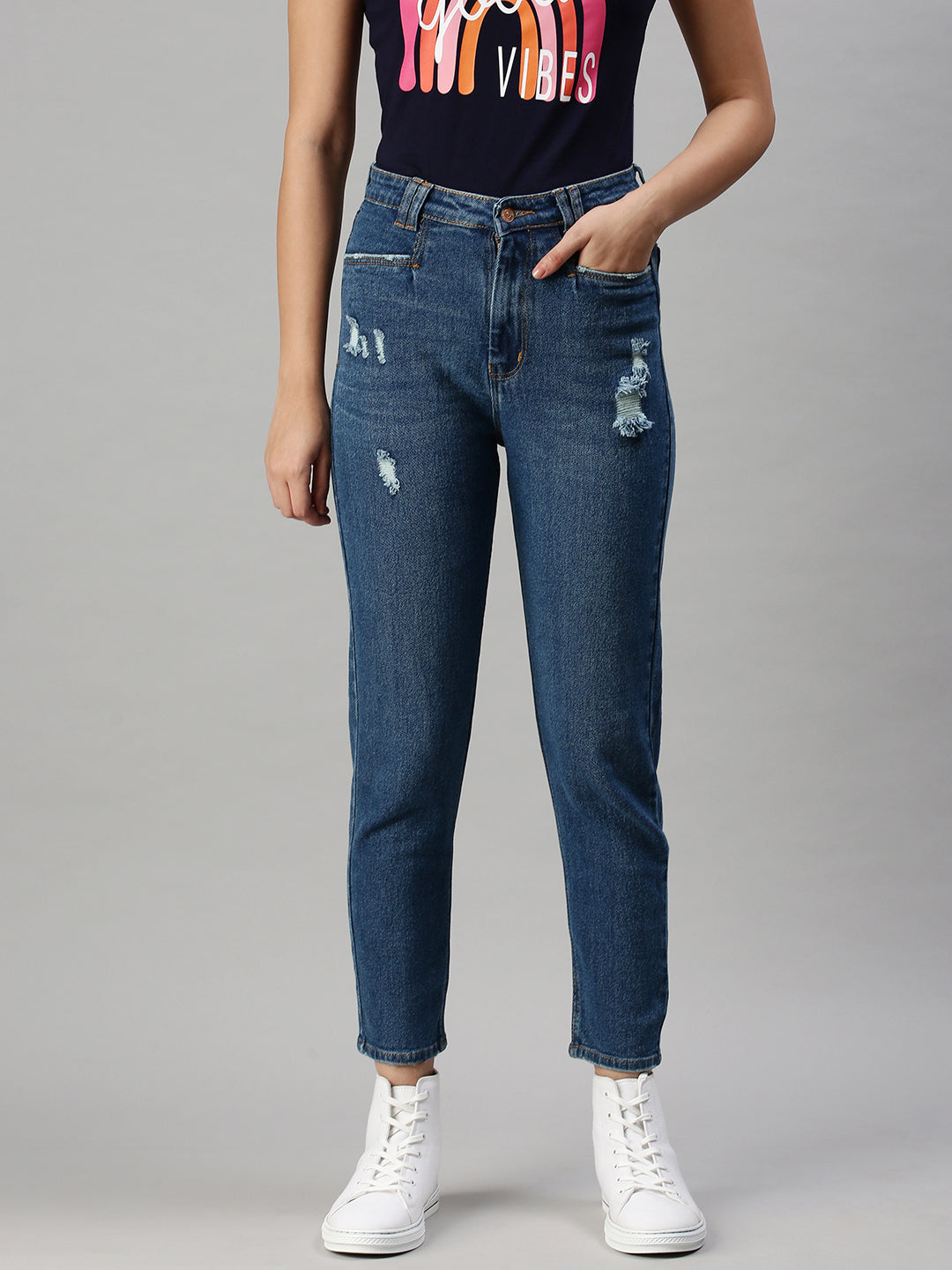 Women's Denim Mom Fit Blue Jeans