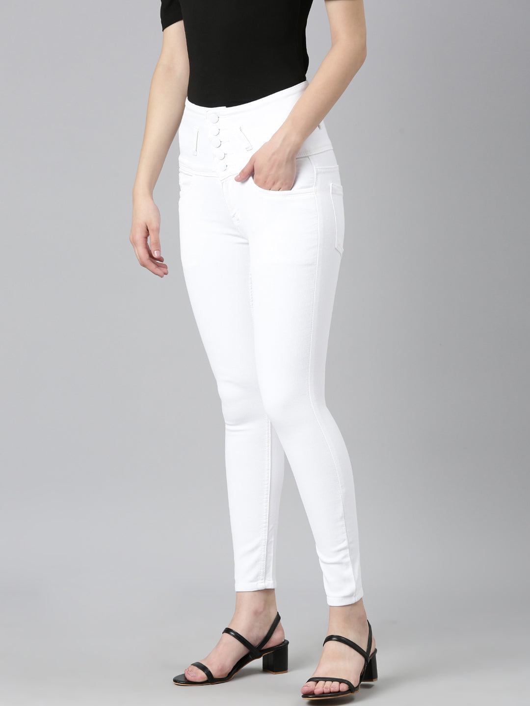 Women White Solid Slim Fit Denim Jeans