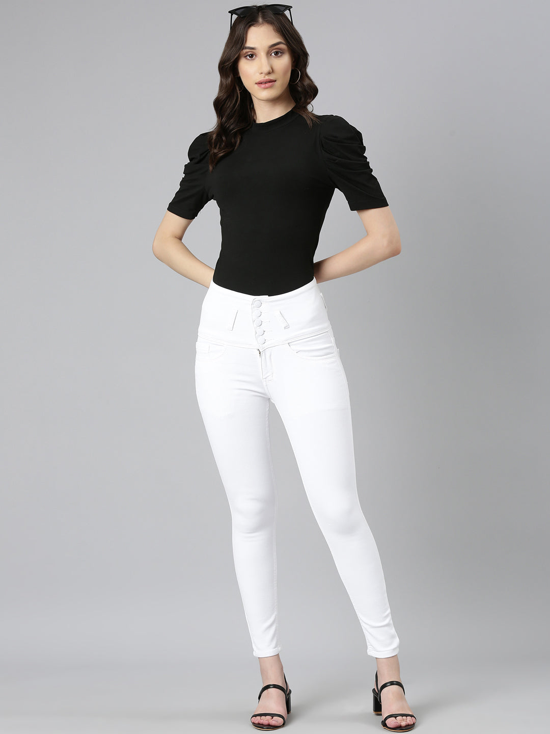 Women White Solid Slim Fit Denim Jeans