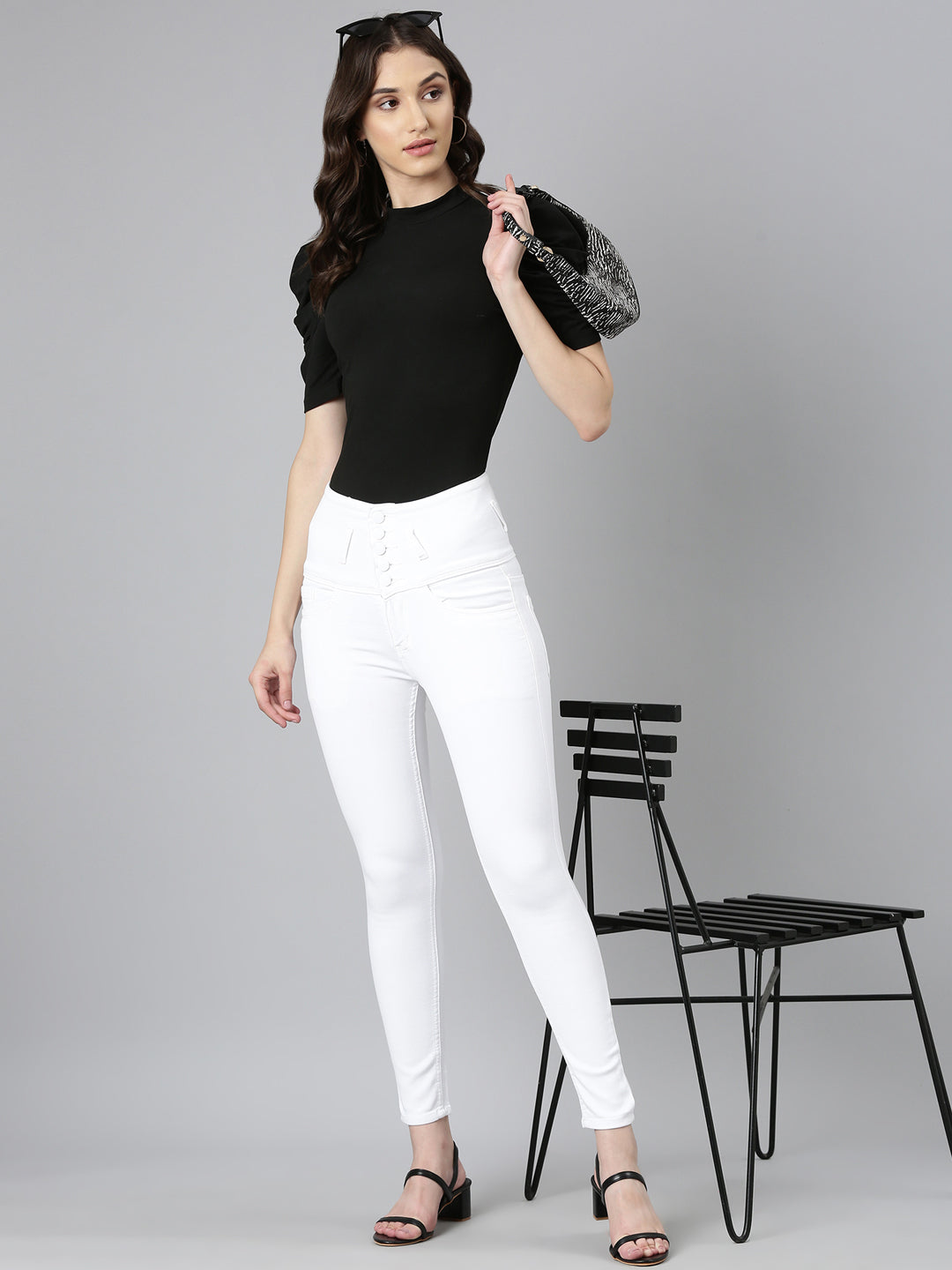 Women White Solid Slim Fit Denim Jeans