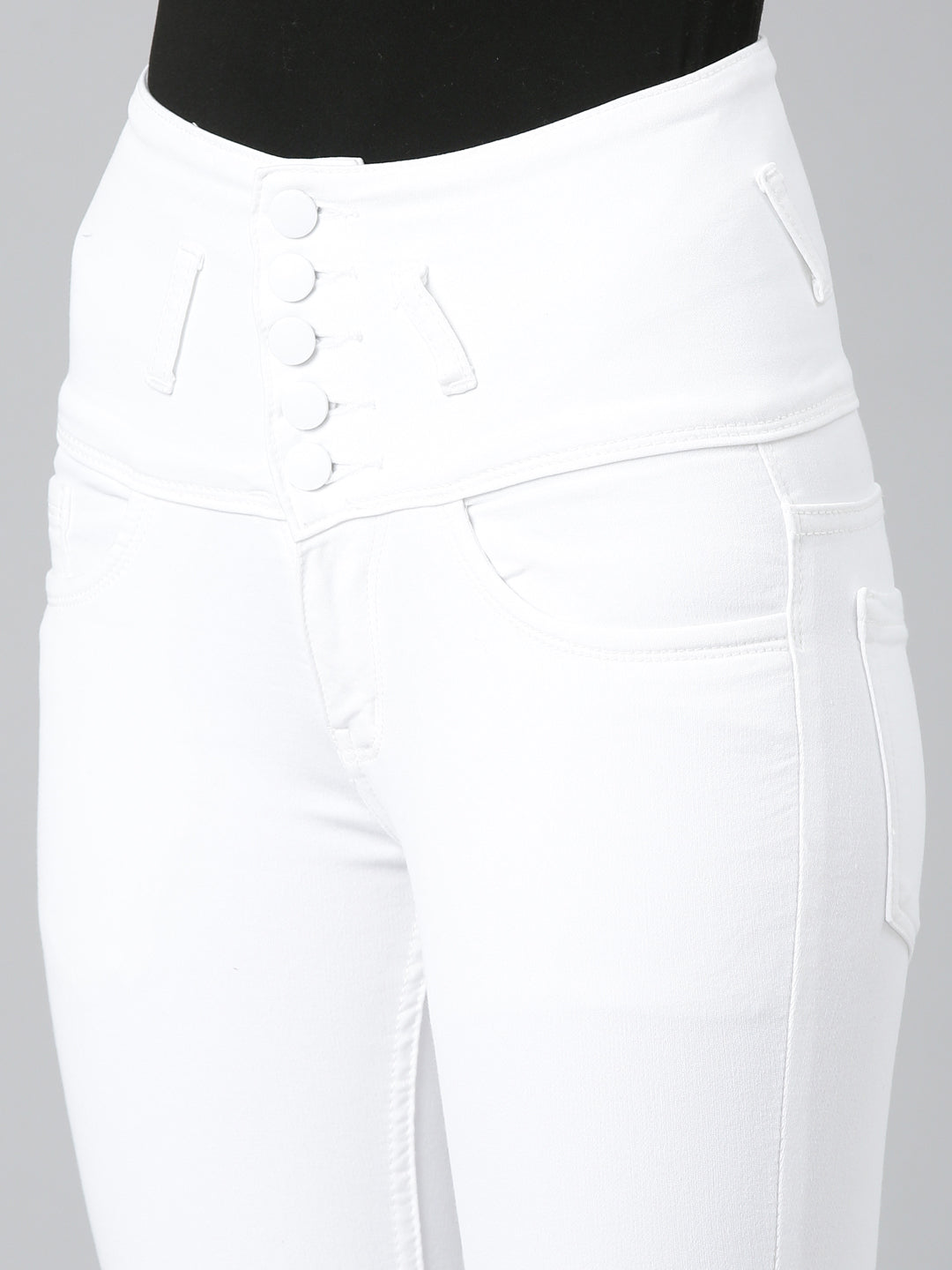 Women White Solid Slim Fit Denim Jeans