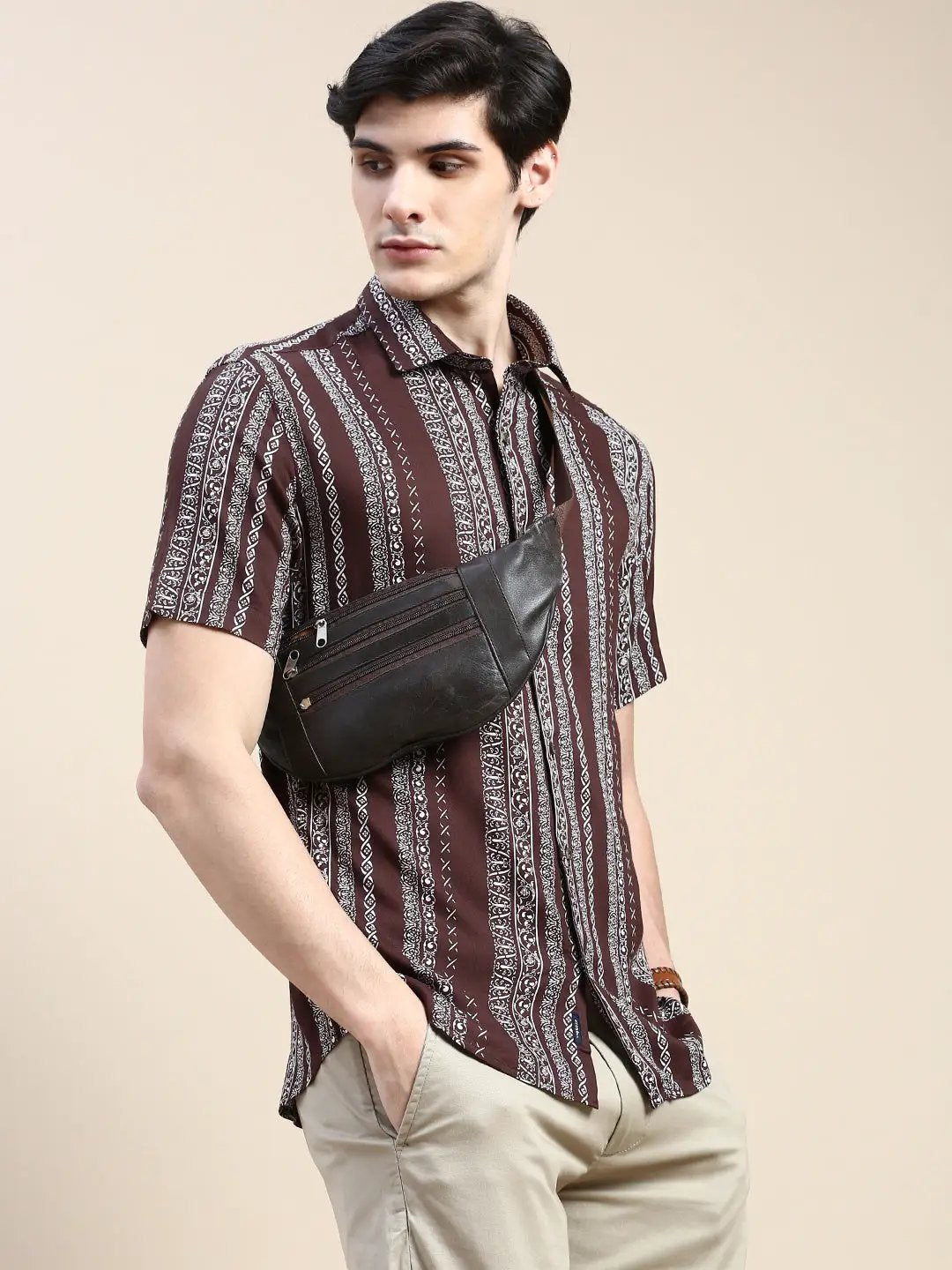 Men's Brown Printed Casual Shirt