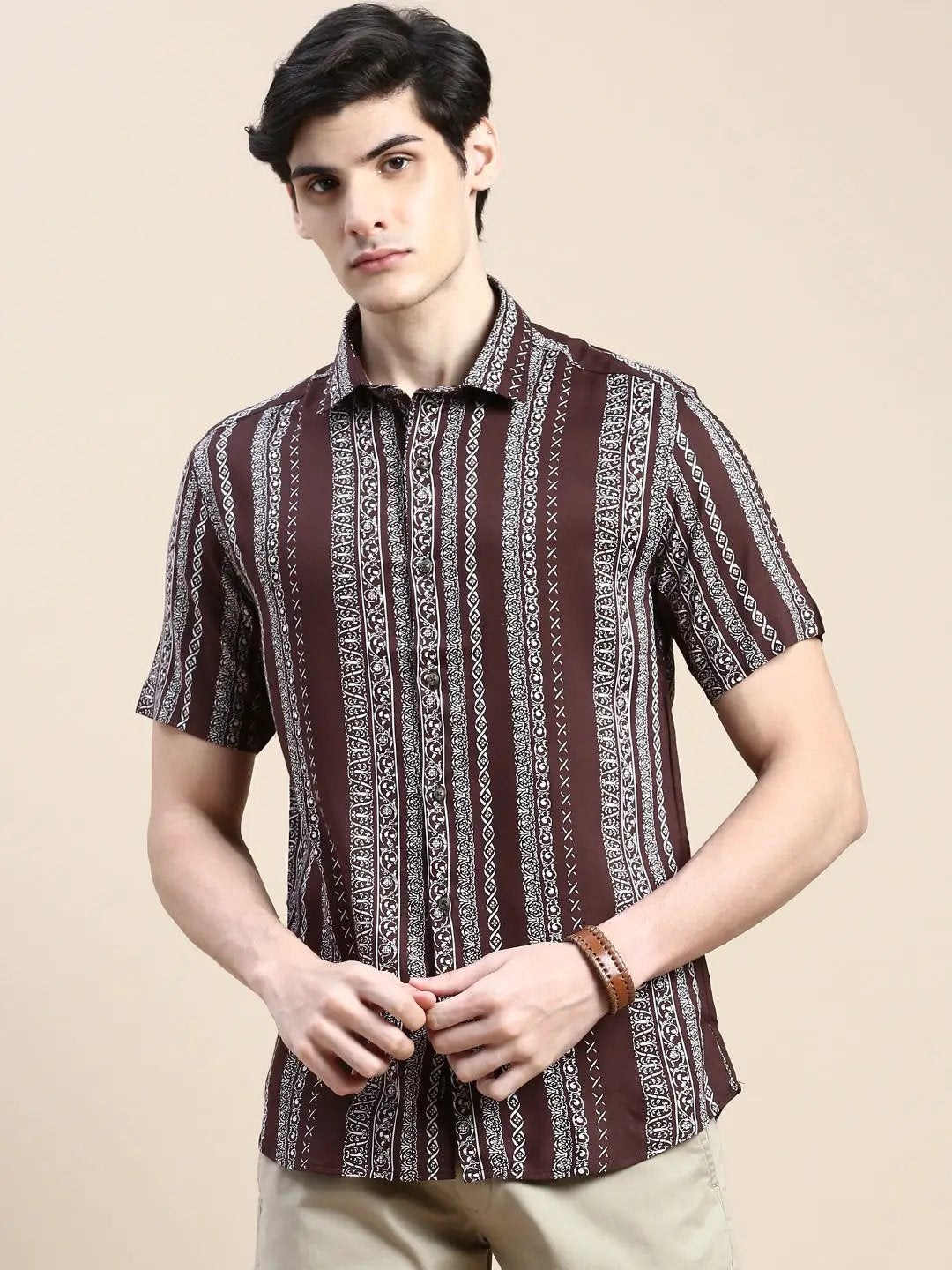 Men's Brown Printed Casual Shirt