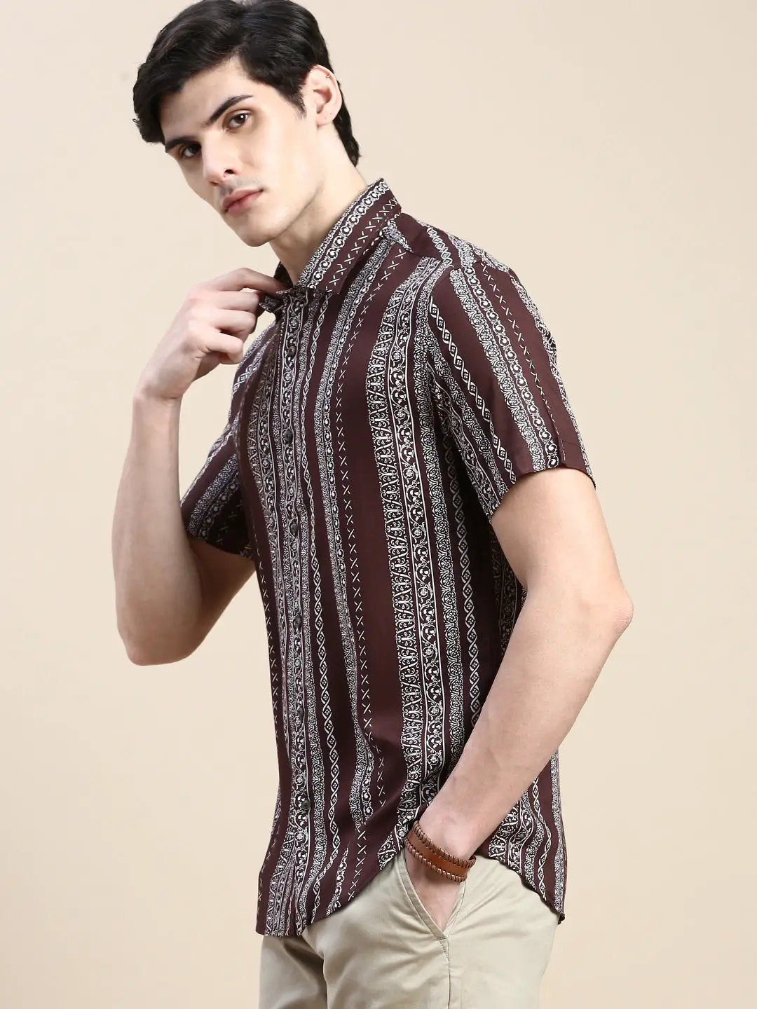 Men's Brown Printed Casual Shirt
