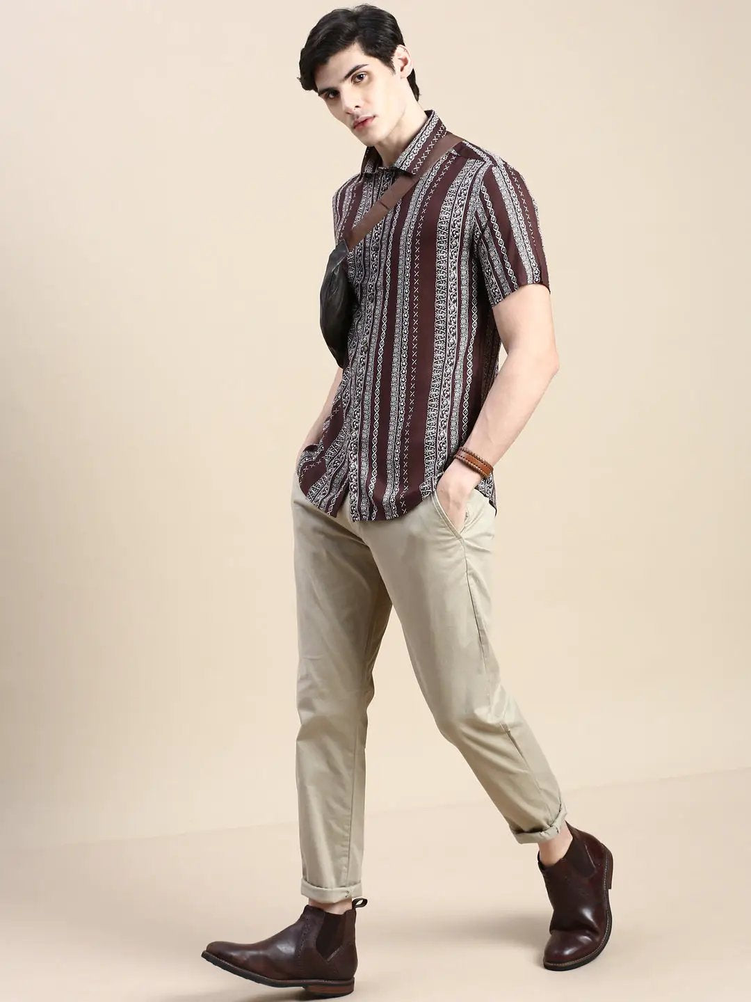Men's Brown Printed Casual Shirt