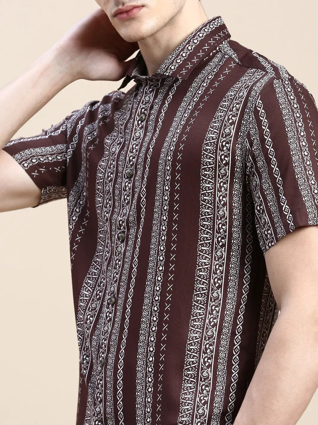 Men's Brown Printed Casual Shirt
