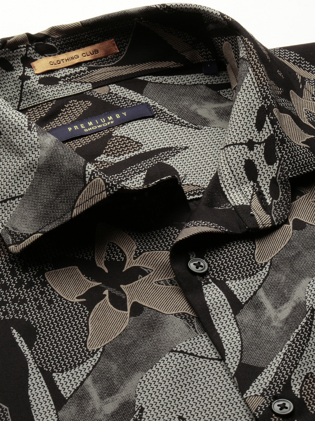 Men's Black Premium Slim Fit Floral Printed Twill Weave Cotton Casual Shirt