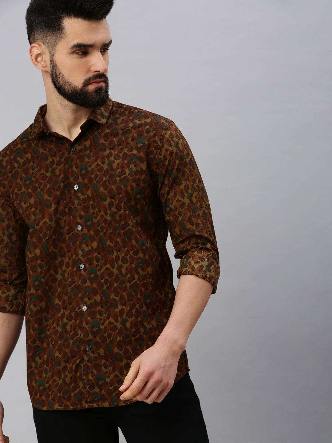 Men's Khaki Printed Casual Shirt