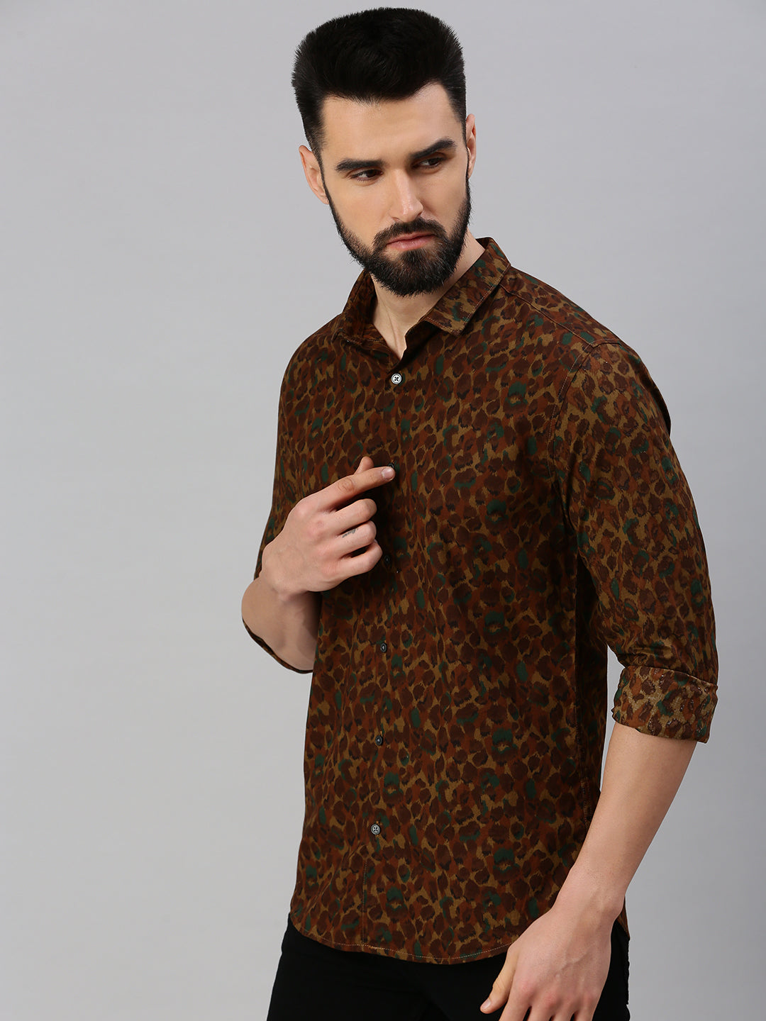 Men's Khaki Printed Casual Shirt