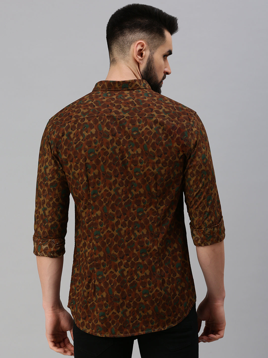 Men's Khaki Printed Casual Shirt