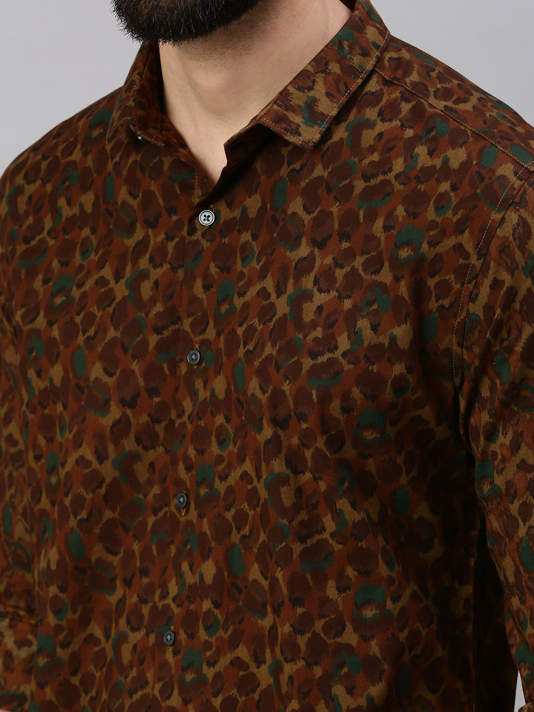 Men's Khaki Printed Casual Shirt