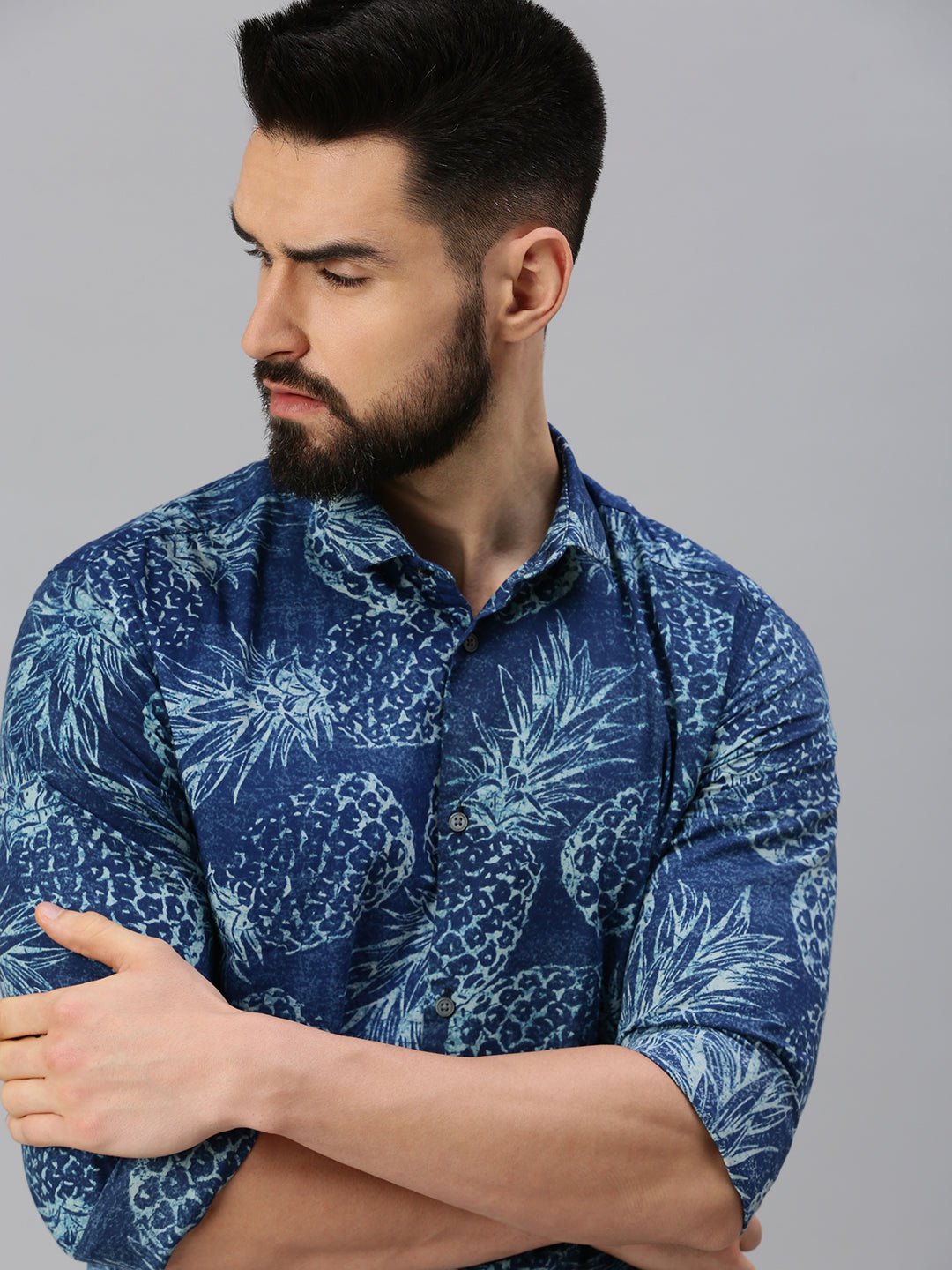 Men Blue Printed Casual Shirt