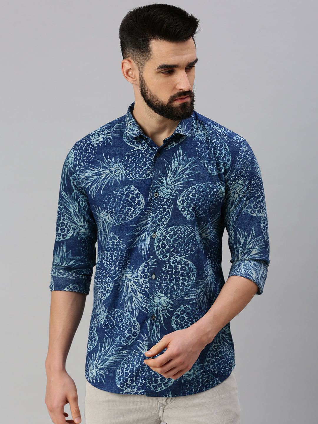 Men Blue Printed Casual Shirt