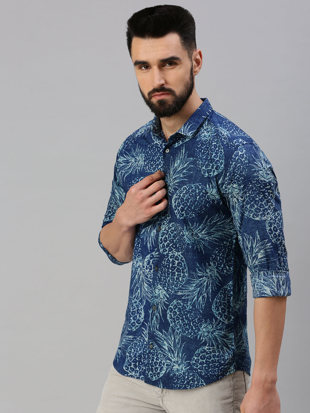 Men Blue Printed Casual Shirt