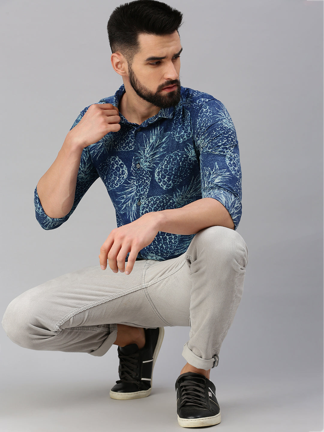 Men Blue Printed Casual Shirt