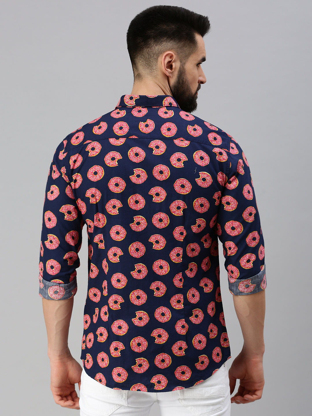 Men Navy Blue Printed Casual Shirt