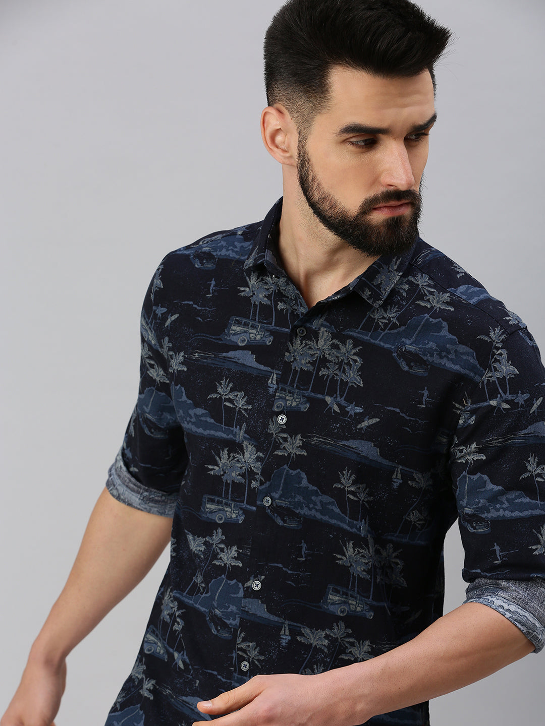 Men Navy Blue Printed Casual Shirt