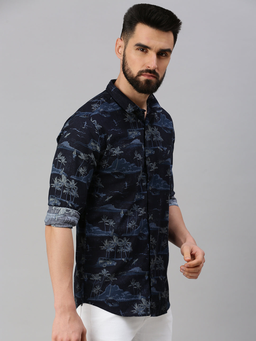 Men Navy Blue Printed Casual Shirt