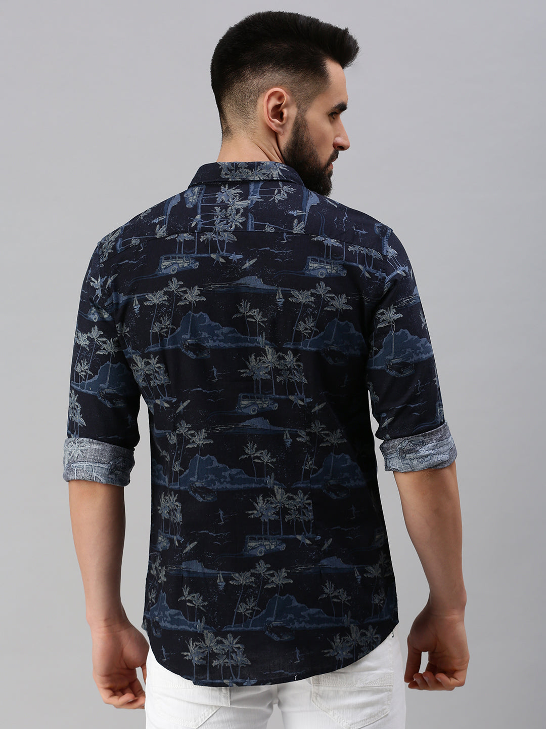 Men Navy Blue Printed Casual Shirt