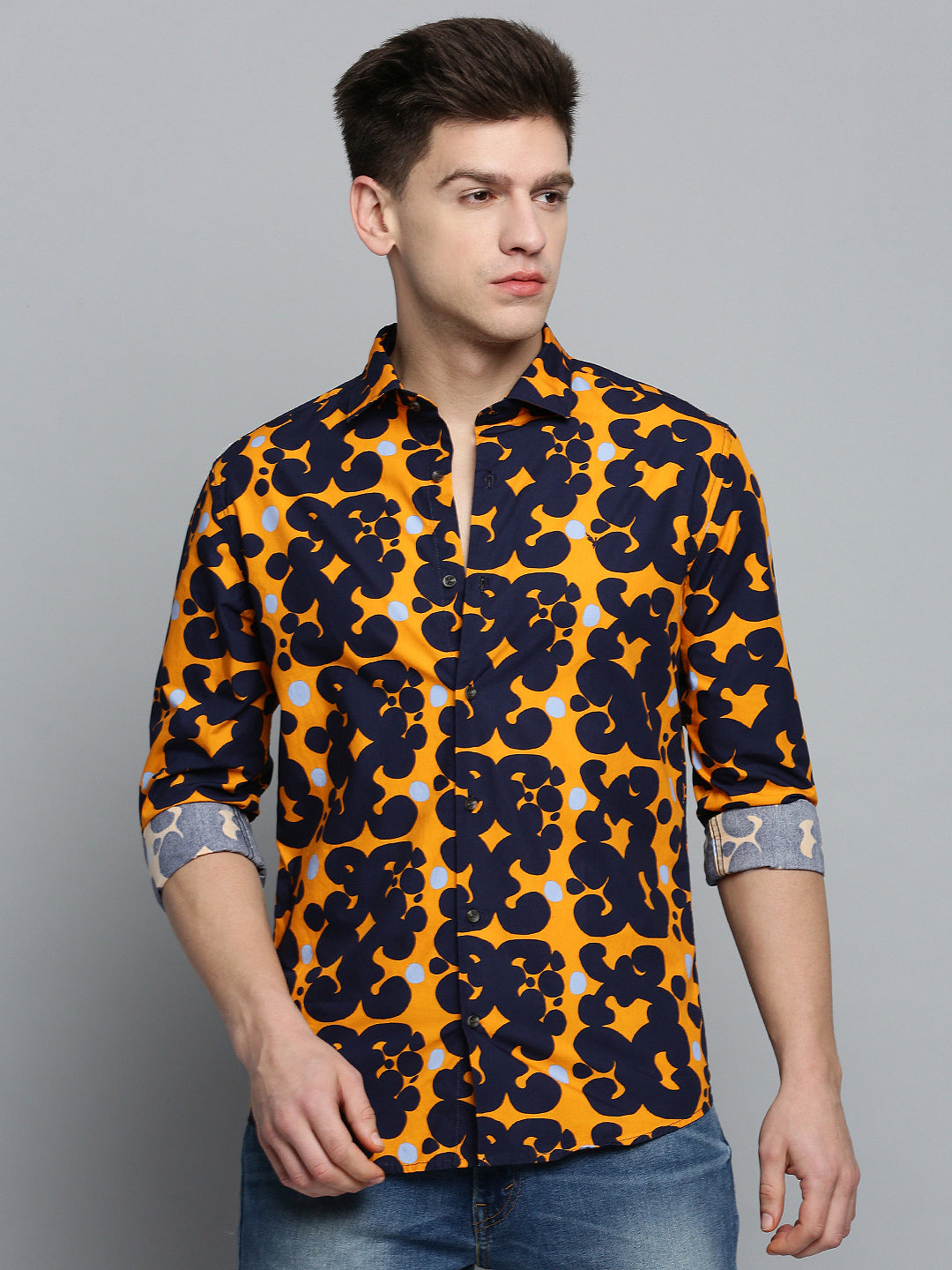 Men Orange Colourblock Casual Shirt