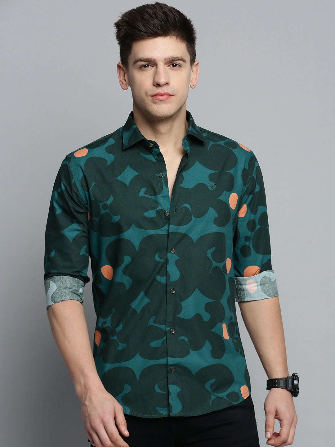 Men Green Colourblock Casual Shirt