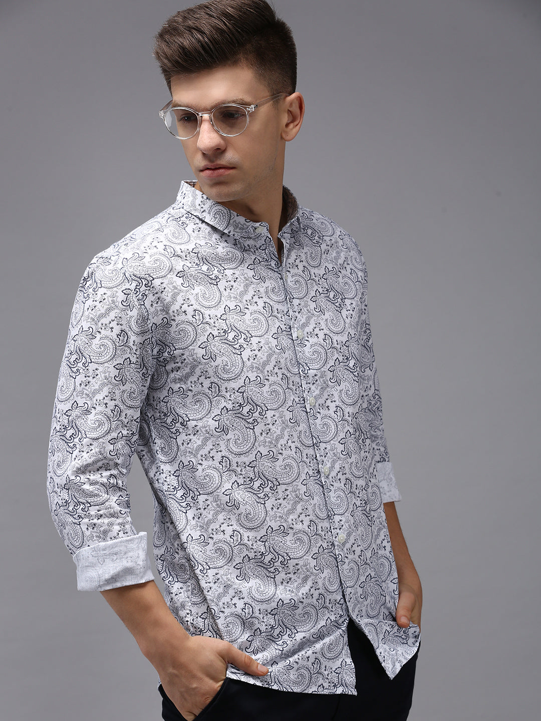 Men's White Printed Casual Shirt