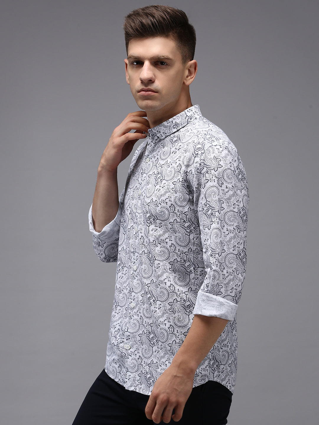 Men's White Printed Casual Shirt