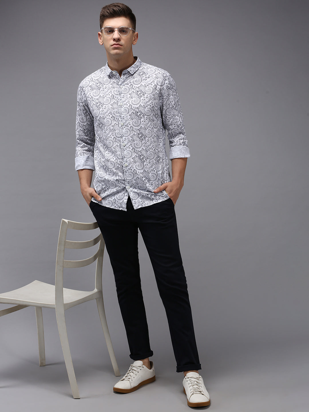 Men's White Printed Casual Shirt