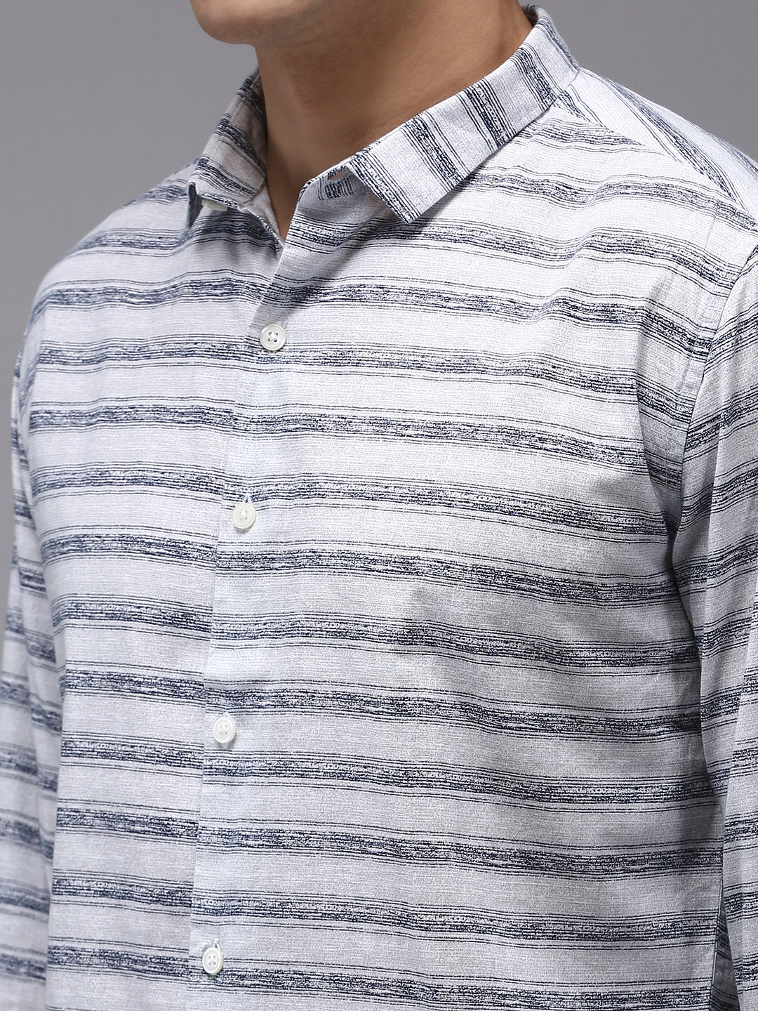 Men Grey Striped Casual Shirt