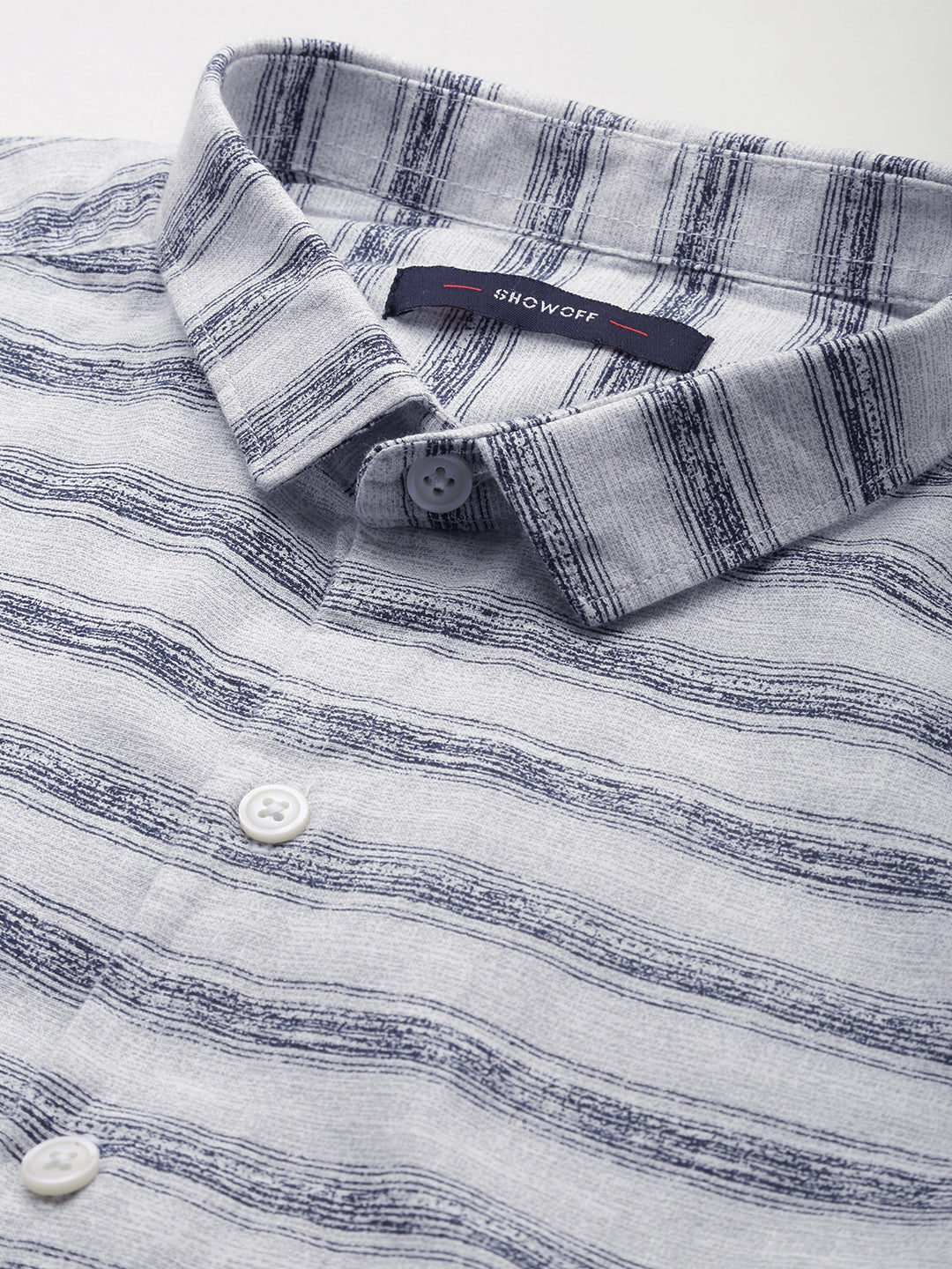 Men Grey Striped Casual Shirt