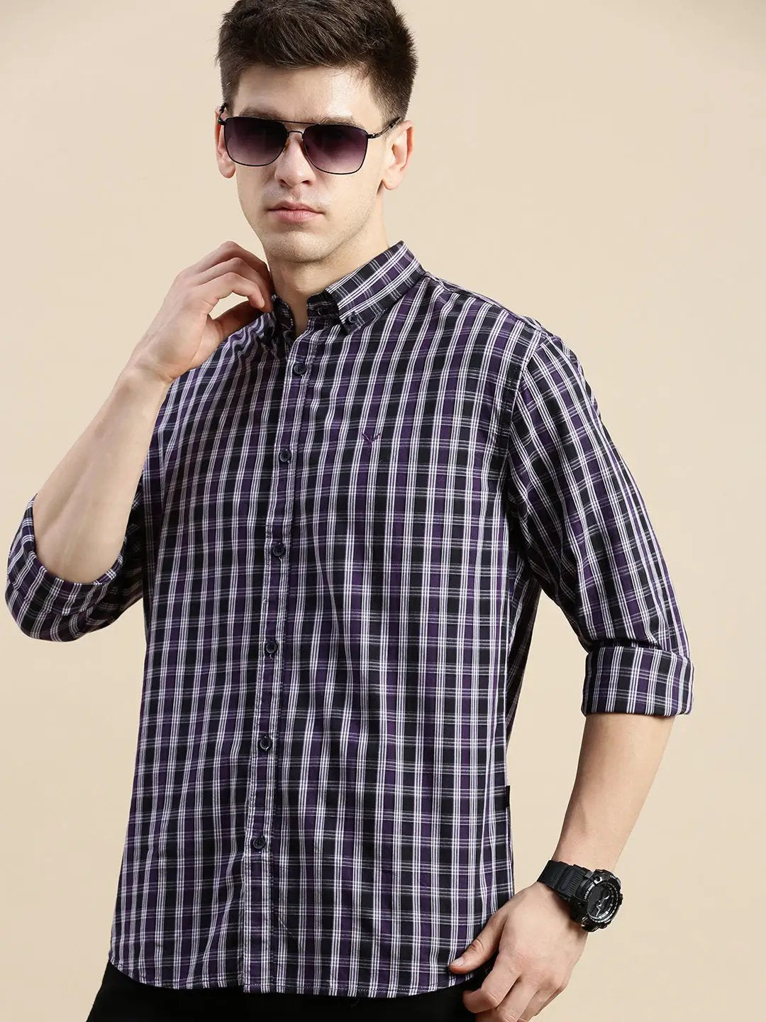 Men's Purple Checked Casual Shirt