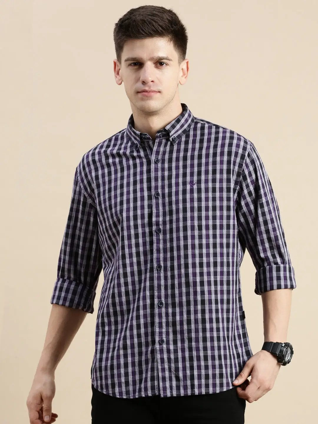 Men's Purple Checked Casual Shirt
