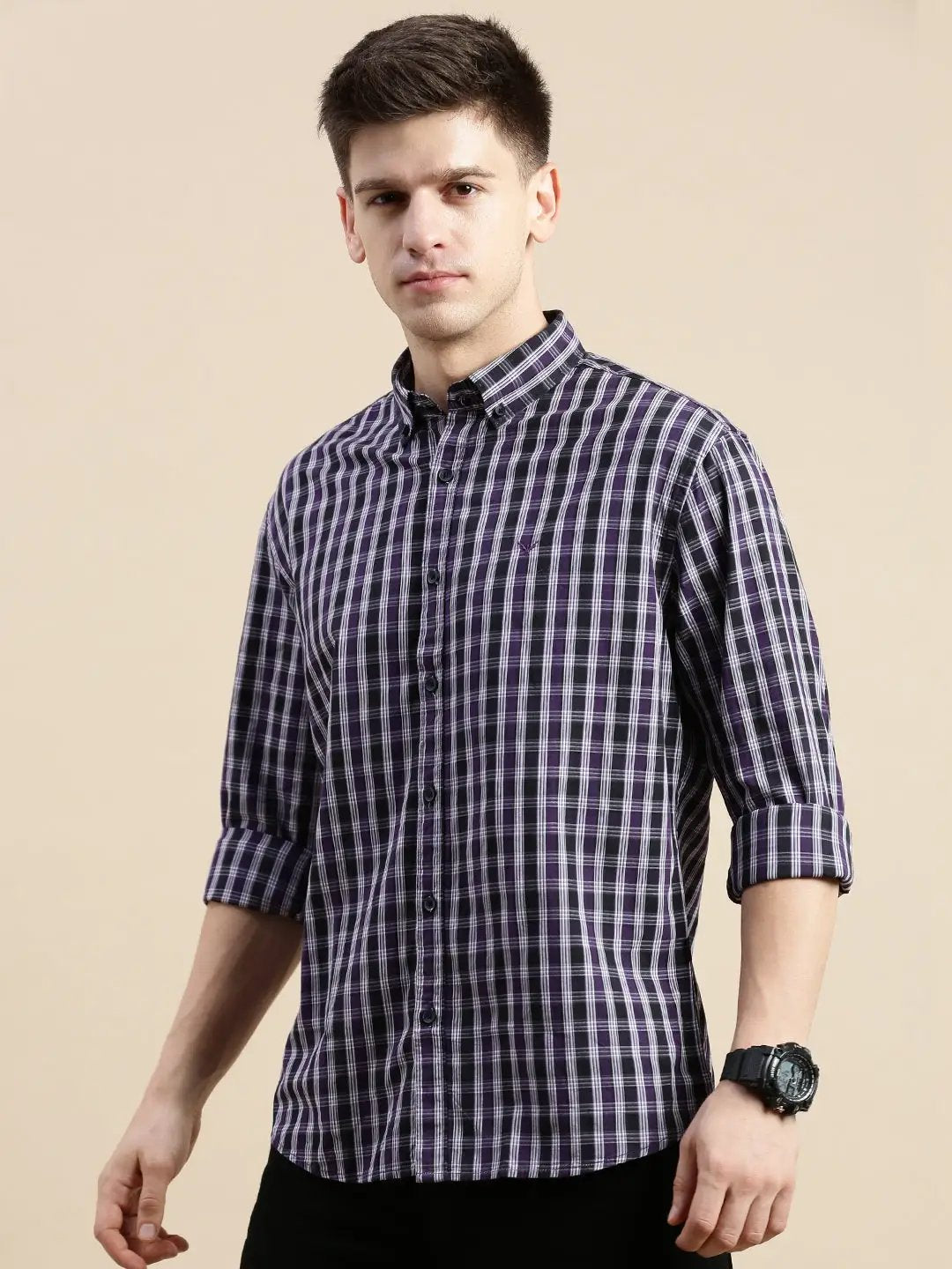 Men's Purple Checked Casual Shirt
