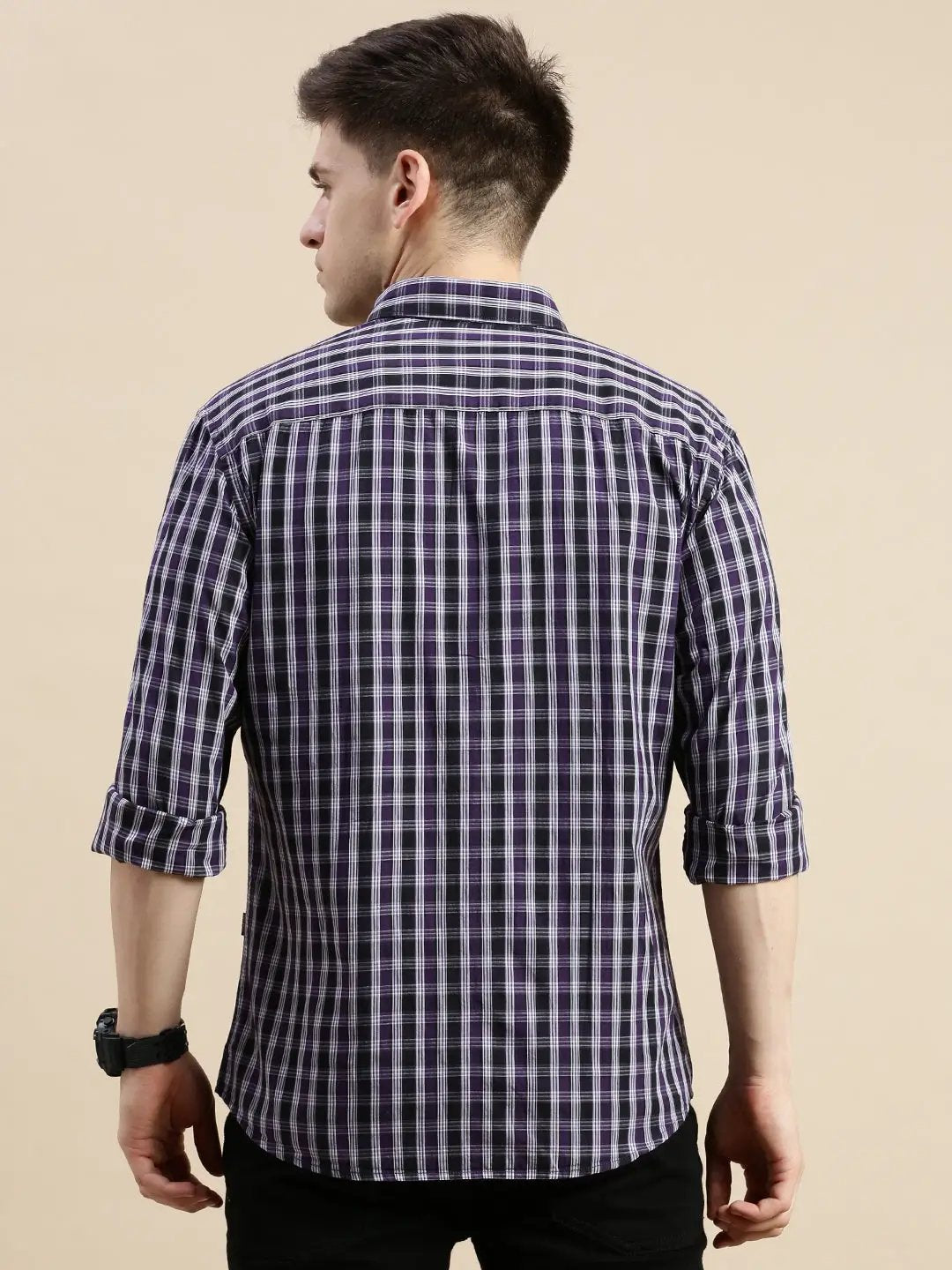 Men's Purple Checked Casual Shirt