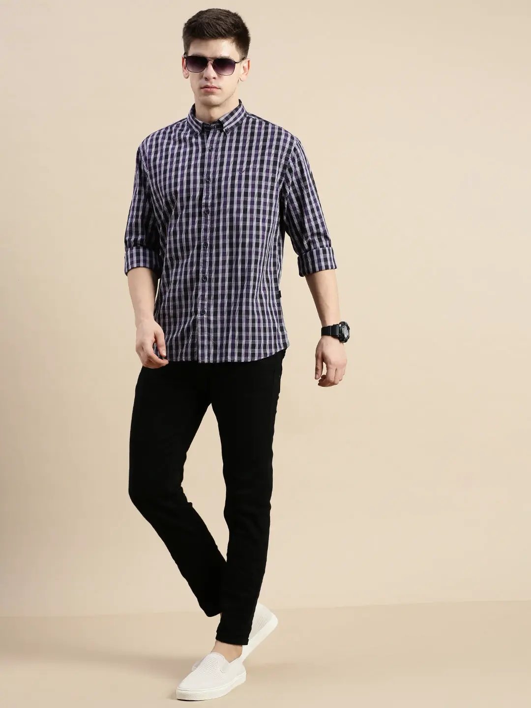 Men's Purple Checked Casual Shirt