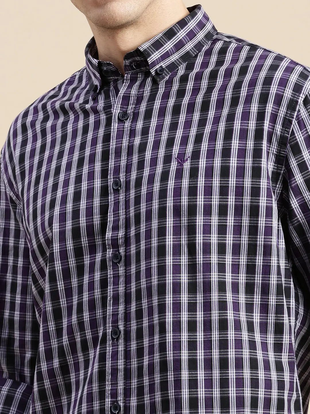 Men's Purple Checked Casual Shirt