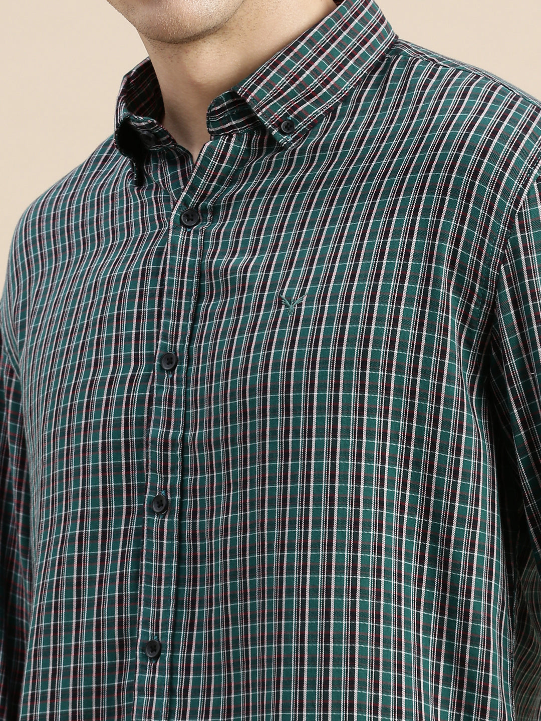 Men Green Checked Casual Shirt