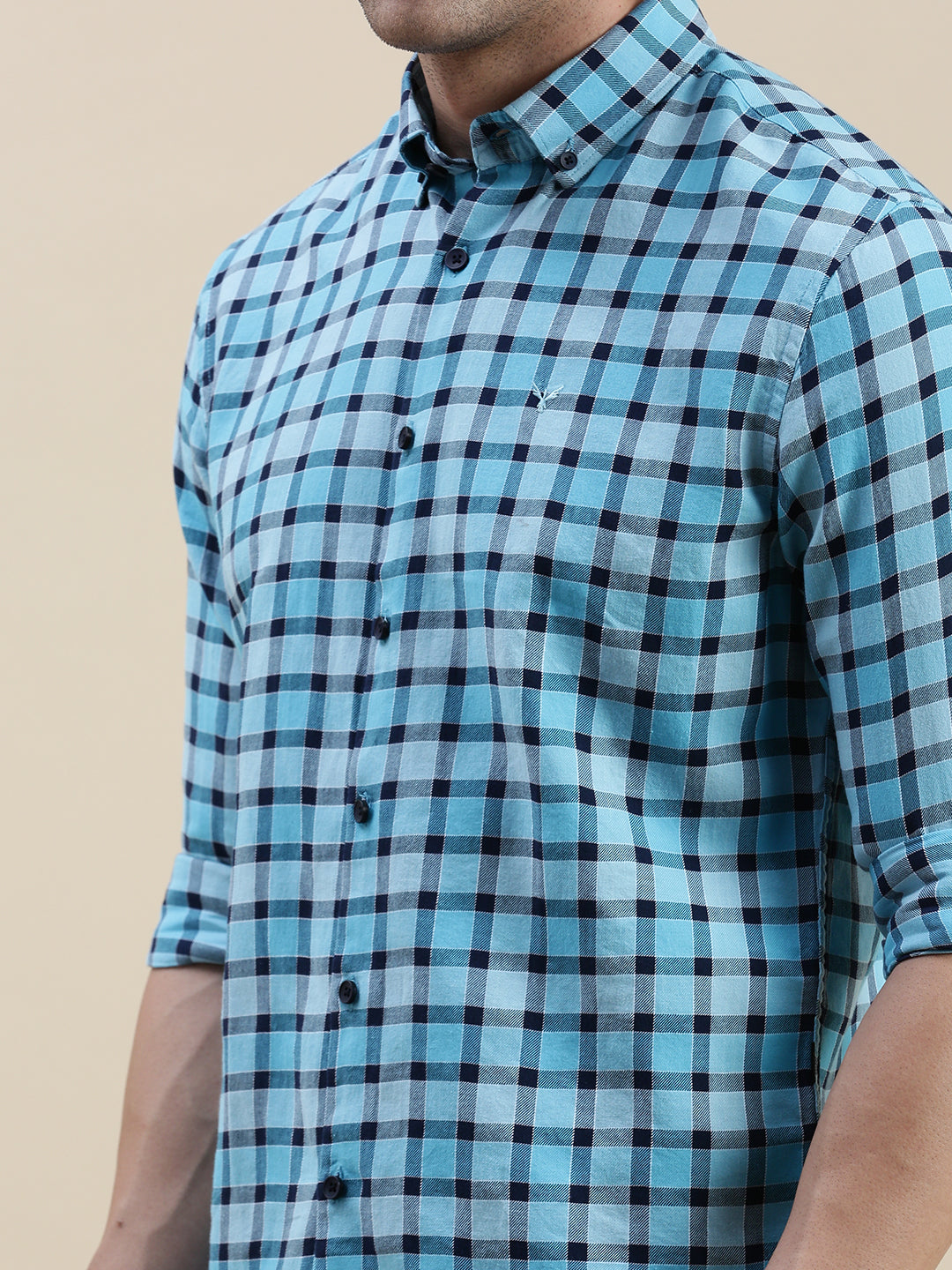 Men Blue Checked Casual Shirt