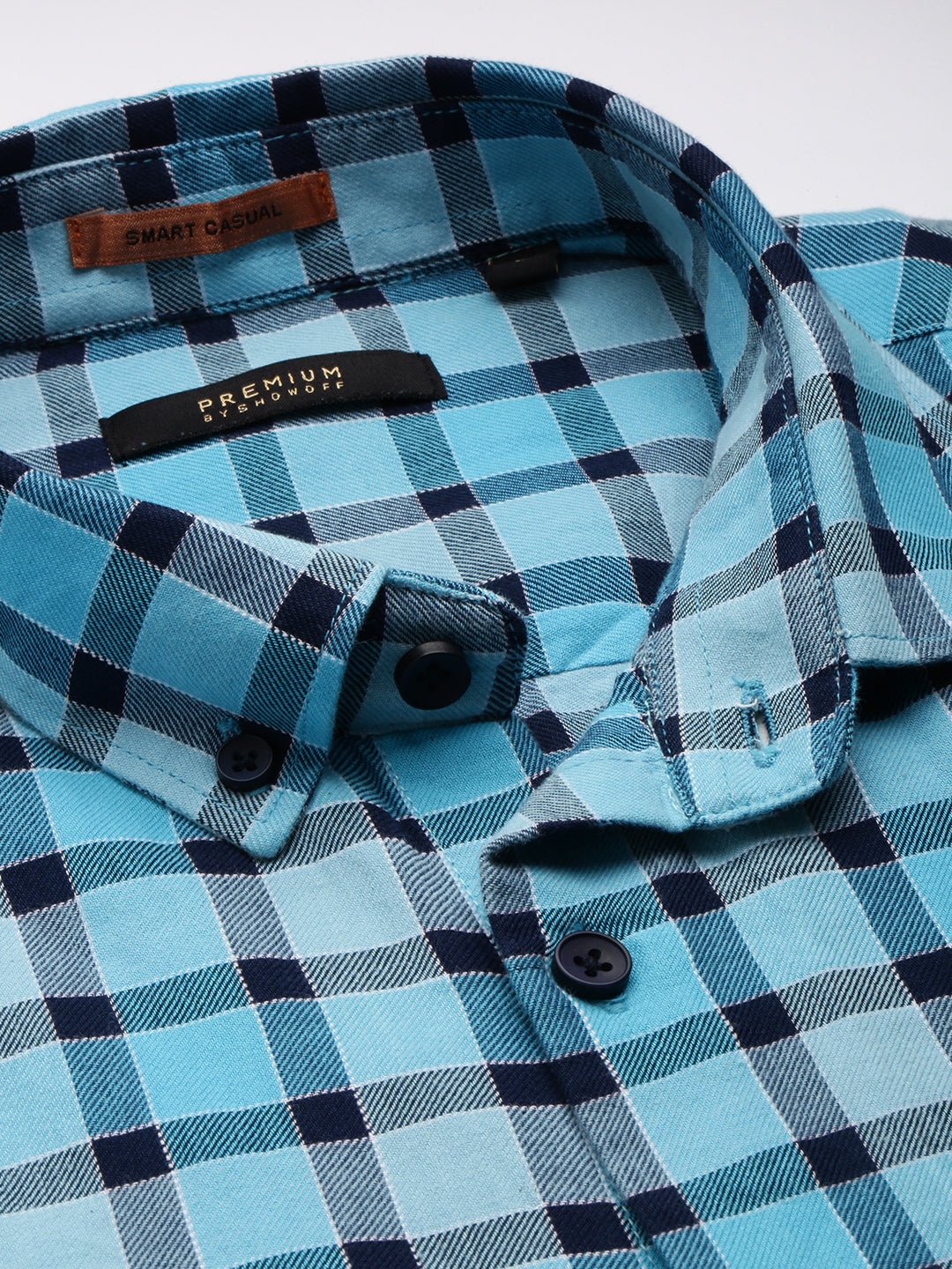 Men Blue Checked Casual Shirt