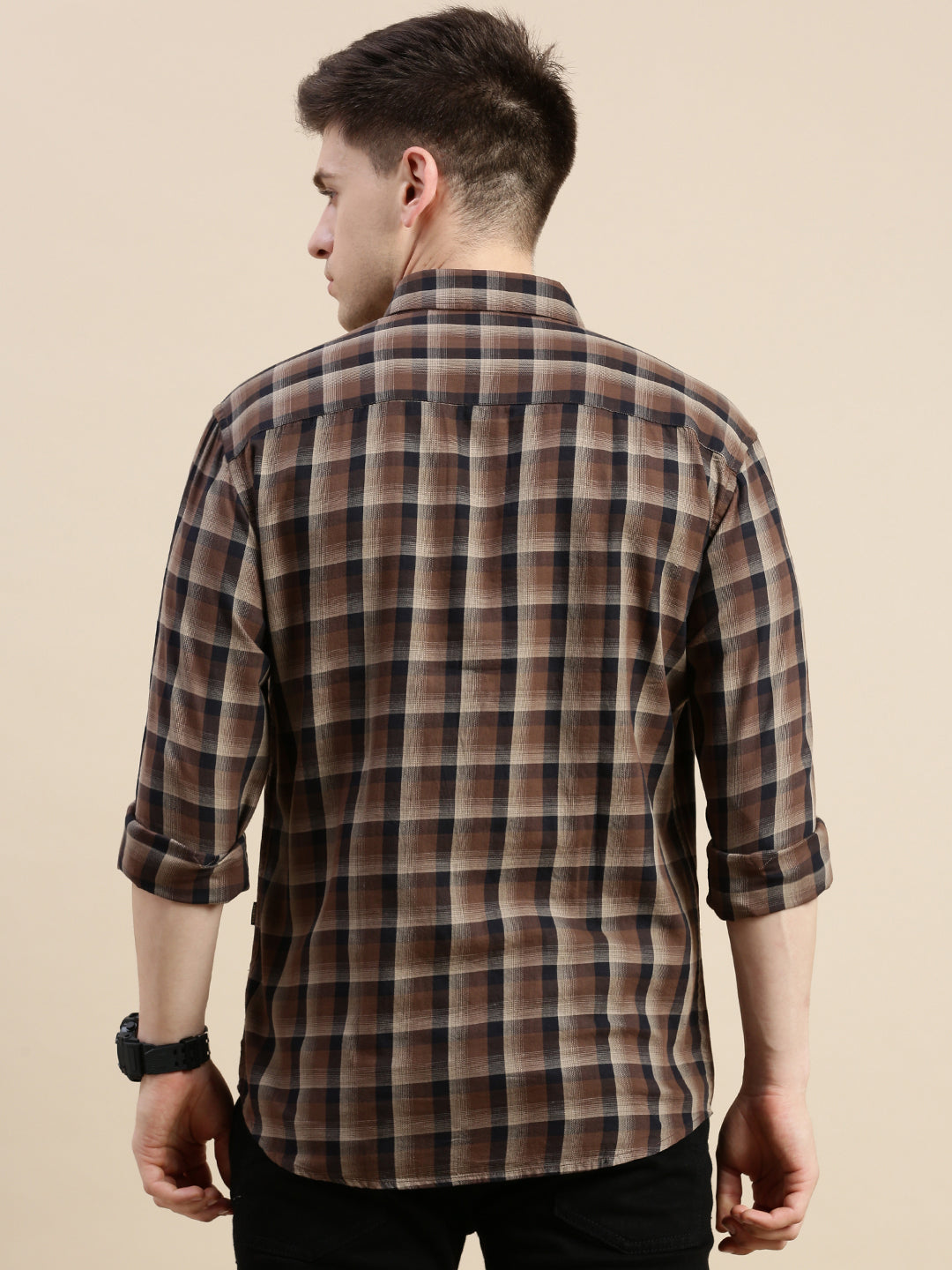 Men Brown Checked Casual Shirt