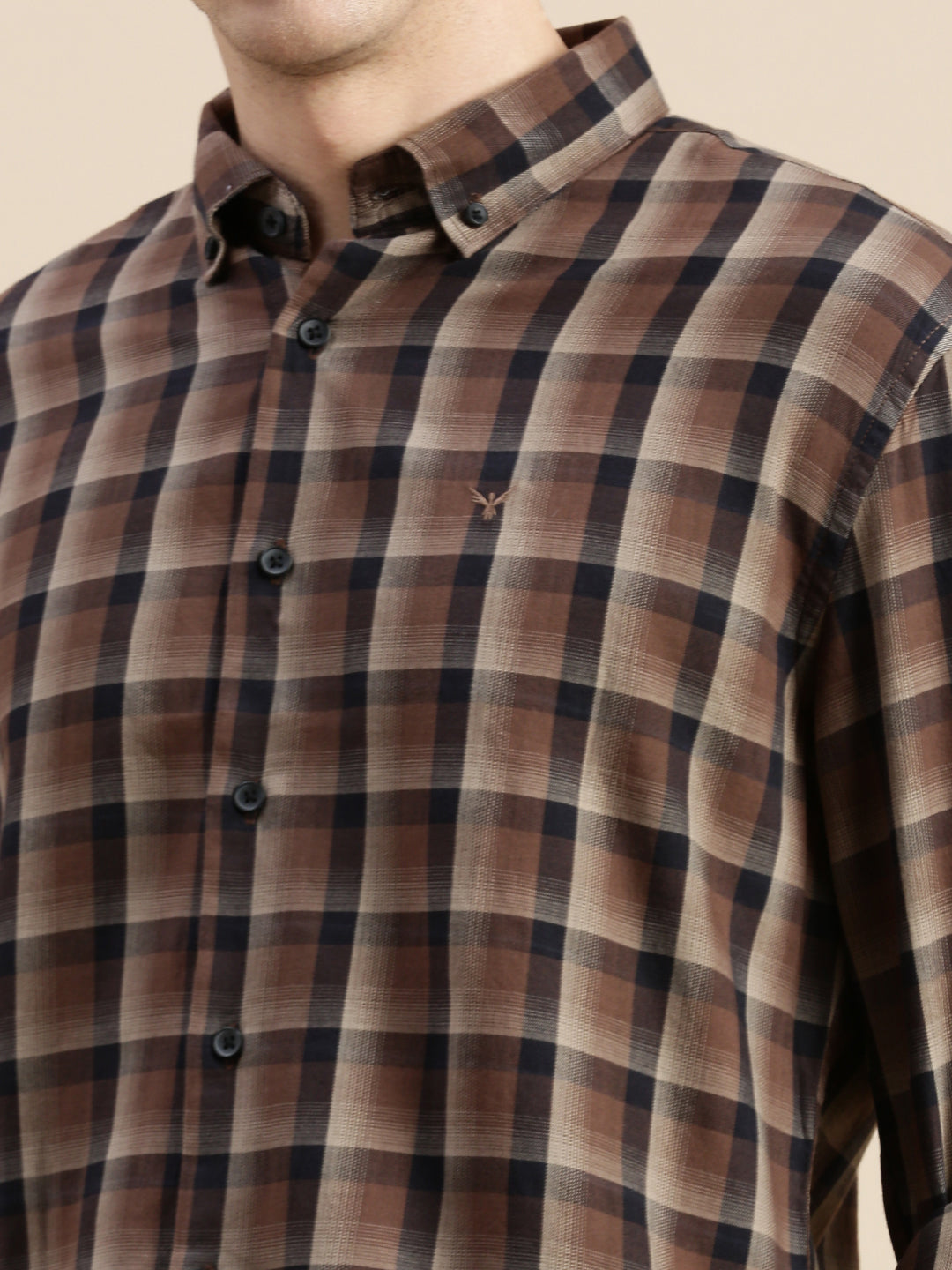 Men Brown Checked Casual Shirt