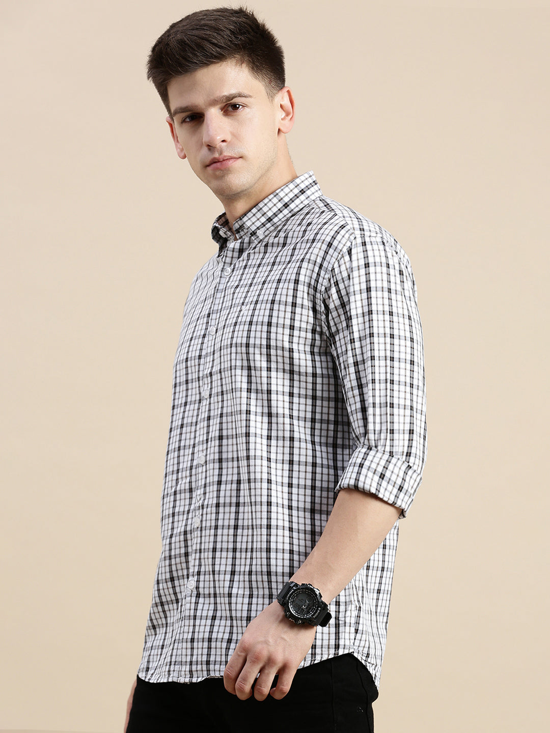 Men White Checked Casual Shirt