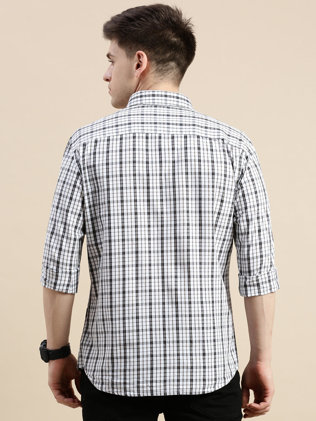 Men White Checked Casual Shirt