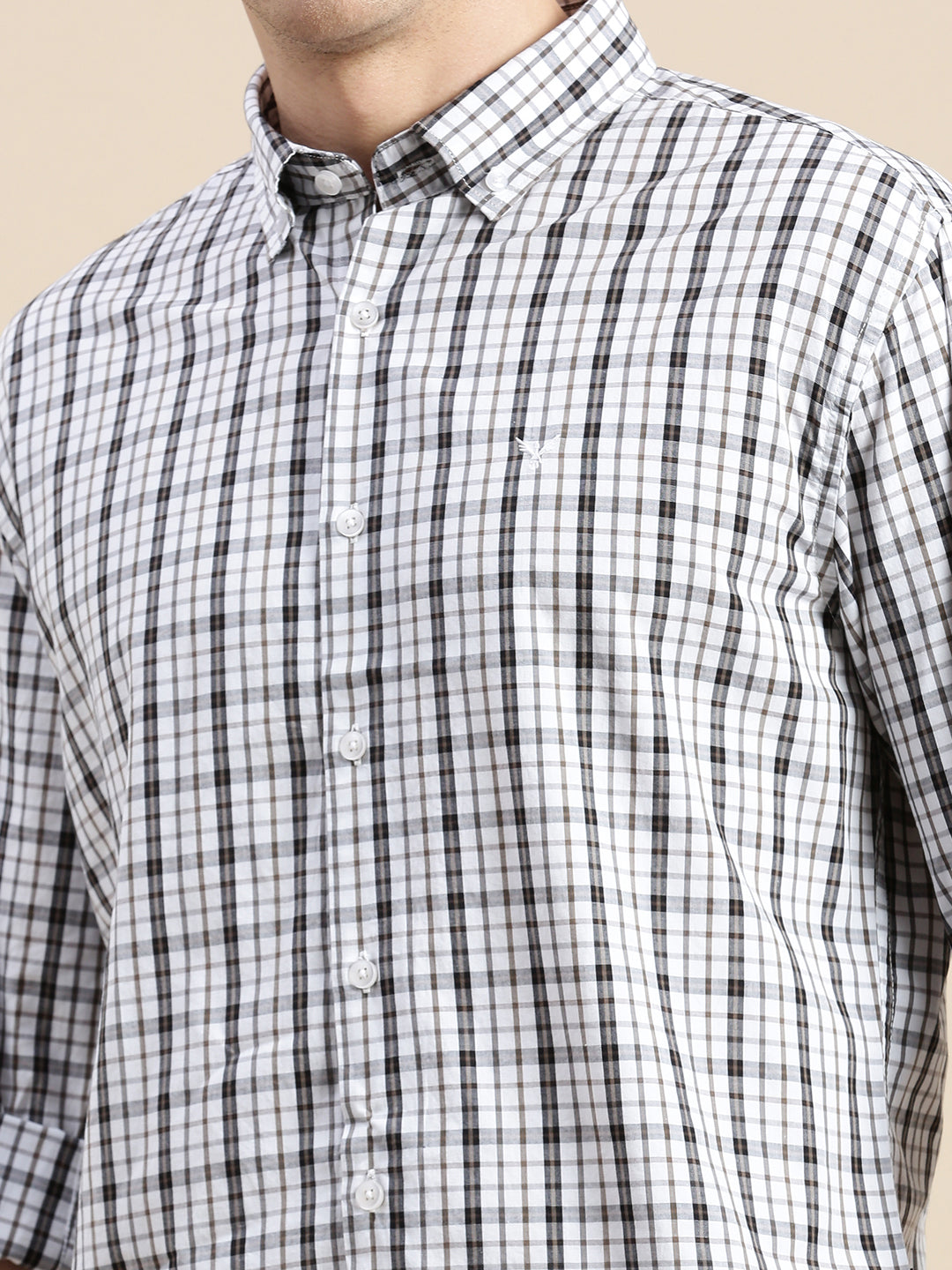 Men White Checked Casual Shirt