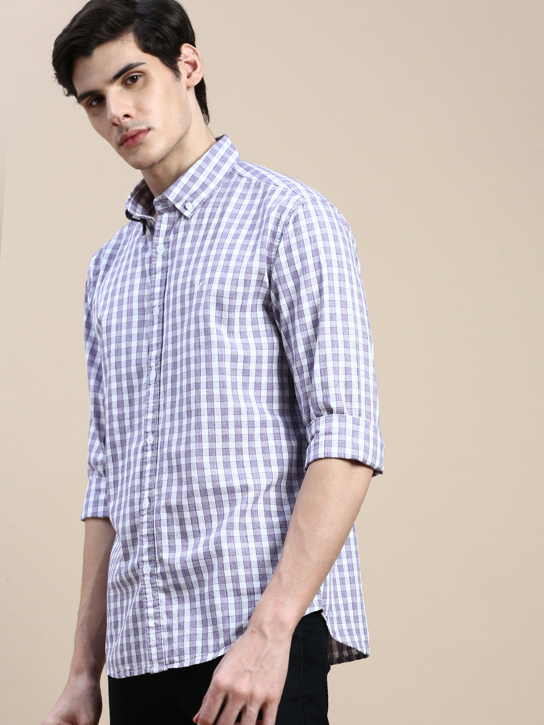 Men Purple Checked Casual Shirt