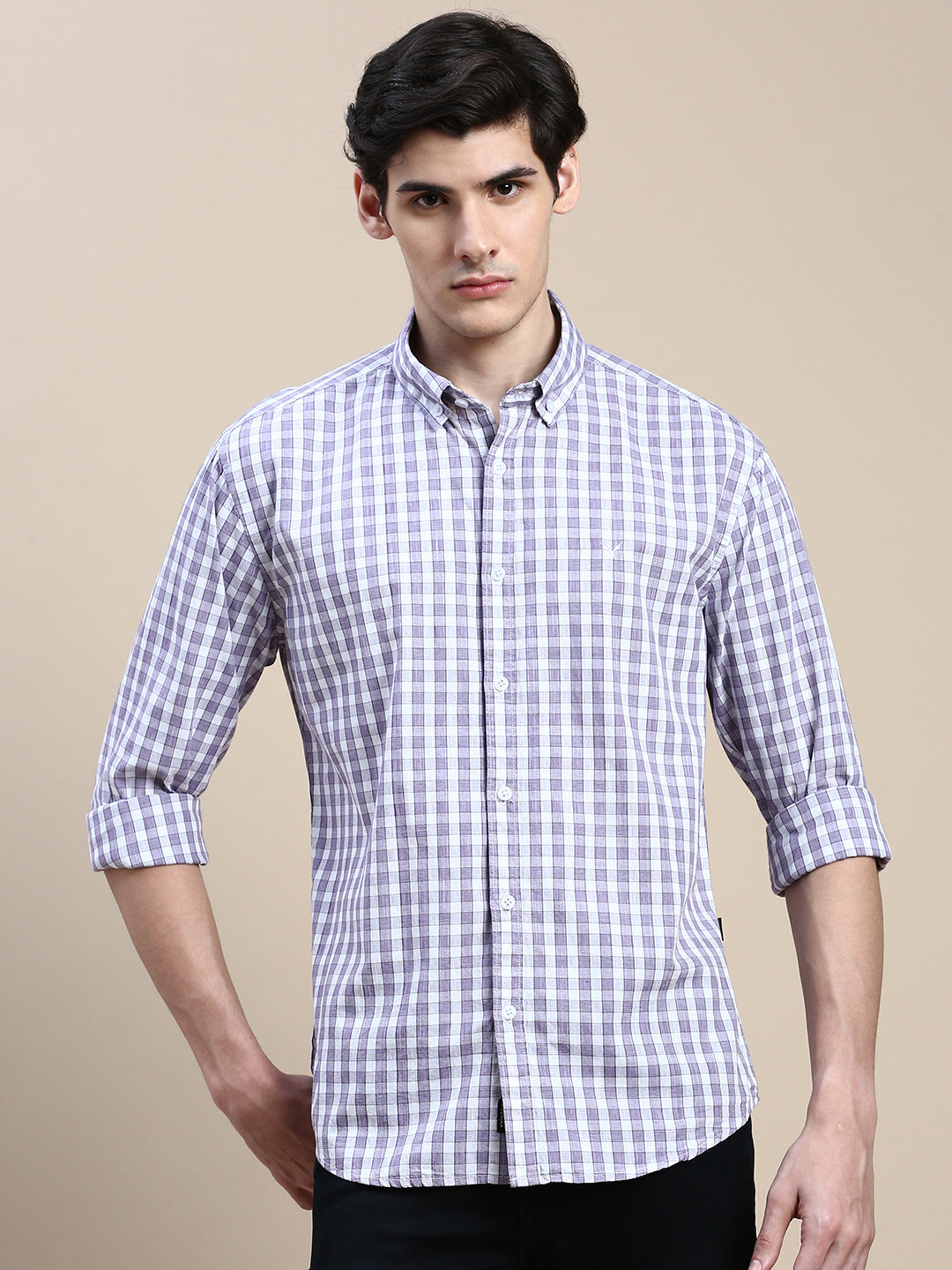 Men Purple Checked Casual Shirt