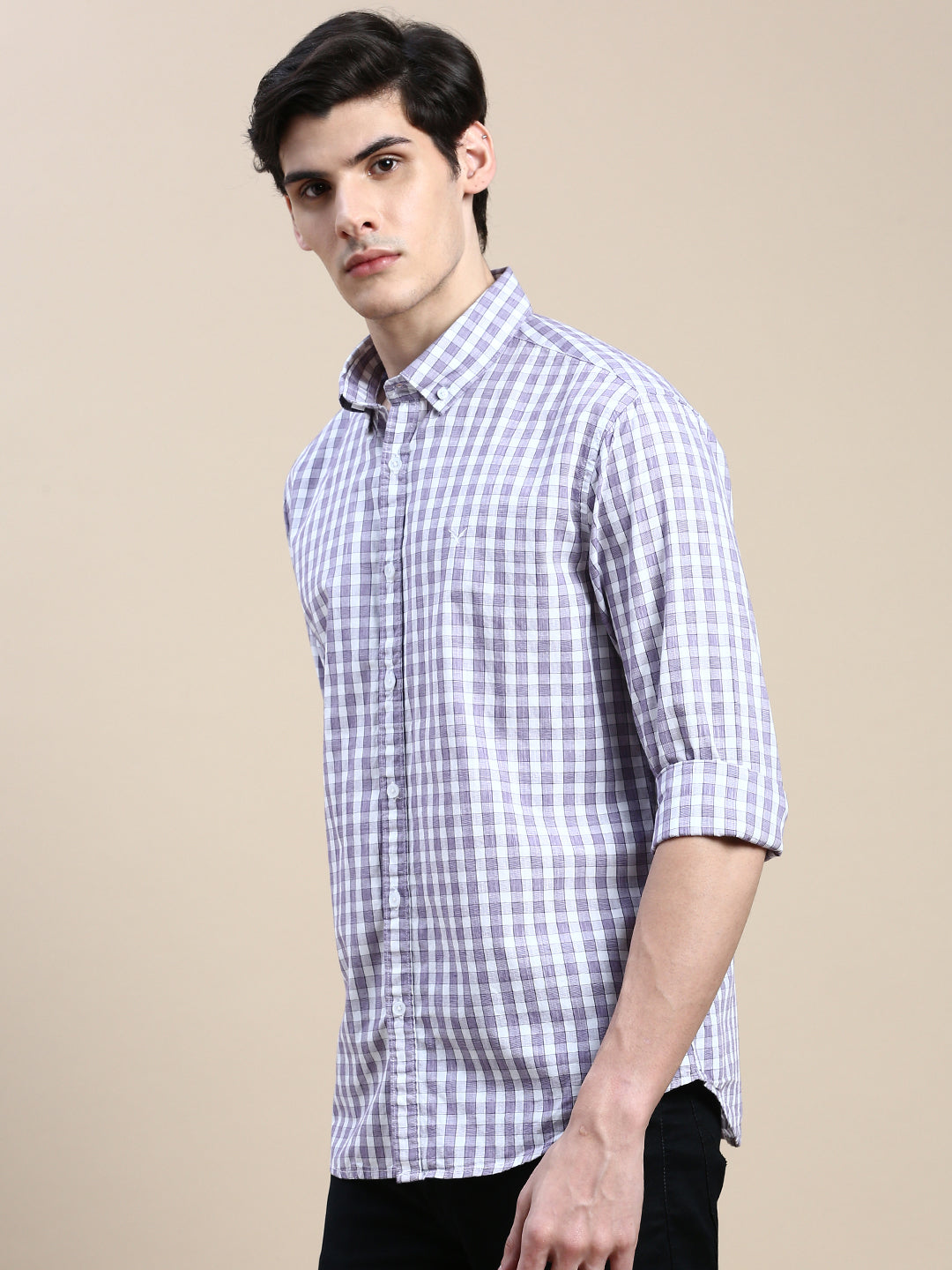 Men Purple Checked Casual Shirt