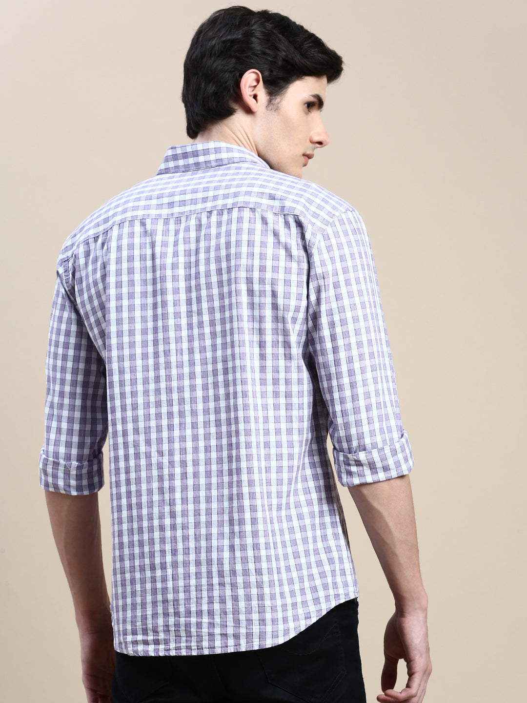 Men Purple Checked Casual Shirt