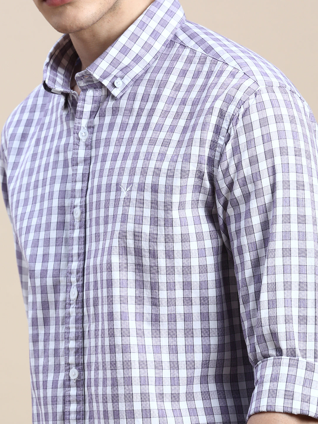 Men Purple Checked Casual Shirt