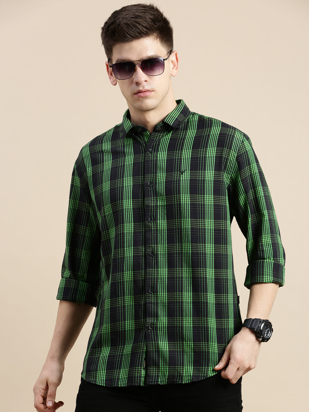 Men Black Checked Casual Shirt